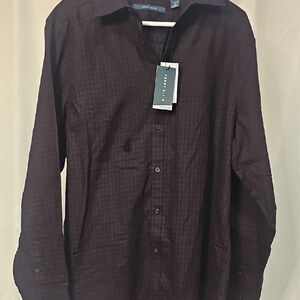 Perry Ellis Red and Blue Casual Button Down Shirt